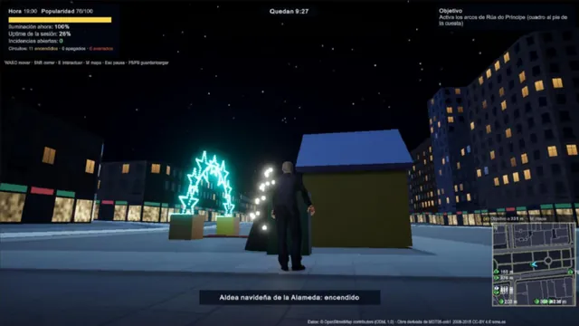 Aldea navideña de la Alameda encendido de noche en el juego