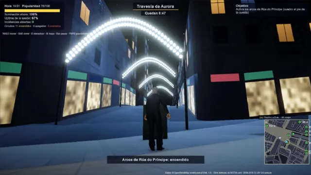 Arcos de Rúa do Príncipe encendido de noche en el juego