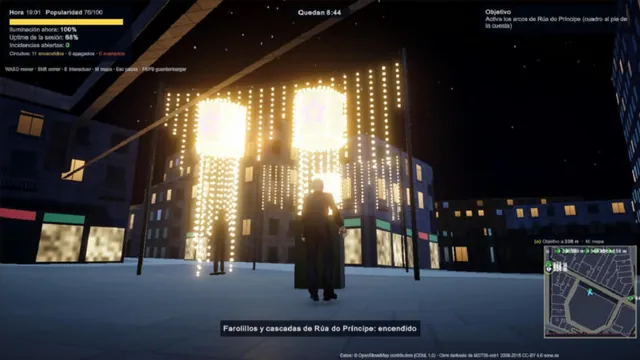 Farolillos y cascadas de Príncipe encendido de noche en el juego