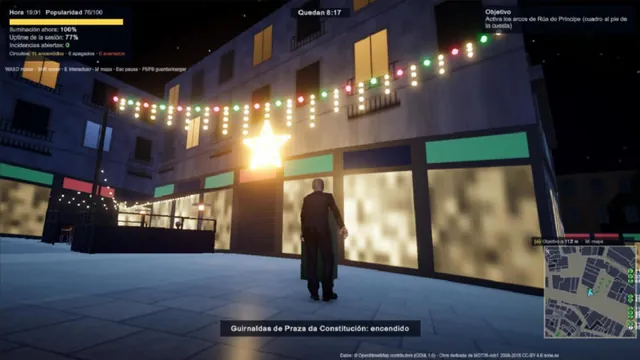 Guirnaldas de Praza da Constitución encendido de noche en el juego