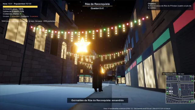 Guirnaldas de Rúa da Reconquista encendido de noche en el juego